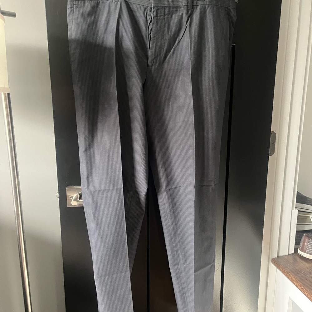 Theory Men's Charcoal with Cream pin stripe Dress Pants